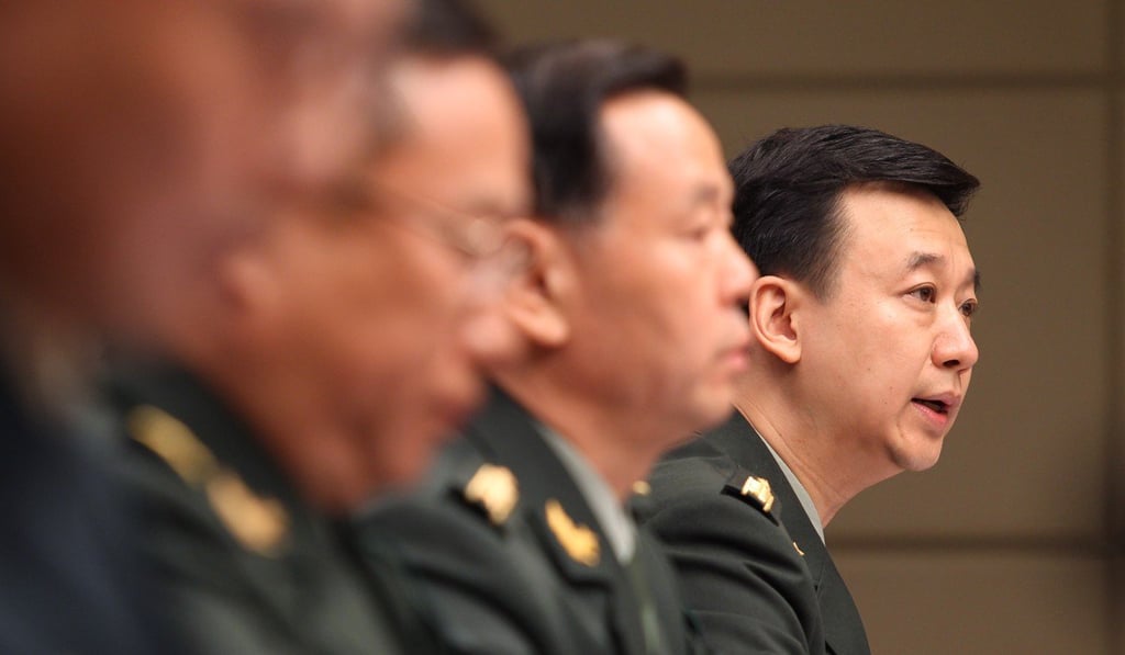 Senior Colonel Wu Qian, far right, spokesperson for China’s Ministry of Defence, lines up alongside other senior figures at a press briefing on the development of the nation’s military. Photo: Simon Song
