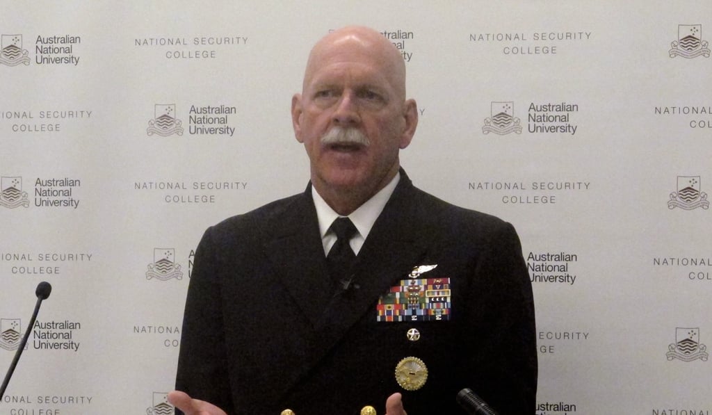 Scott Swift addresses an Australian National University security conference in Canberra. Photo: AP
