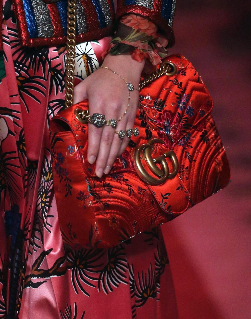 A model presents creations for fashion house Gucci as part of the 2017 Women's spring/summer collections shows at Milan Fashion Week in 2016. Photo: EPA