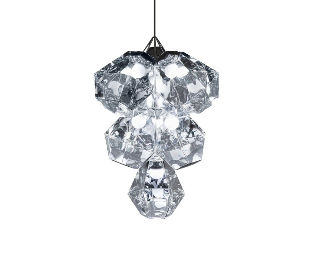 The chandelier with a cylindrical pendant can shine on its own or be grouped together with other pendants. The resulting cluster casts a translucent kaleidoscopic reflection when switched on, HK$7,000 each The chandelier with a cylindrical pendant can shine on its own or be grouped together with other pendants. The resulting cluster casts a translucent kaleidoscopic reflection when switched on, HK$7,000 each