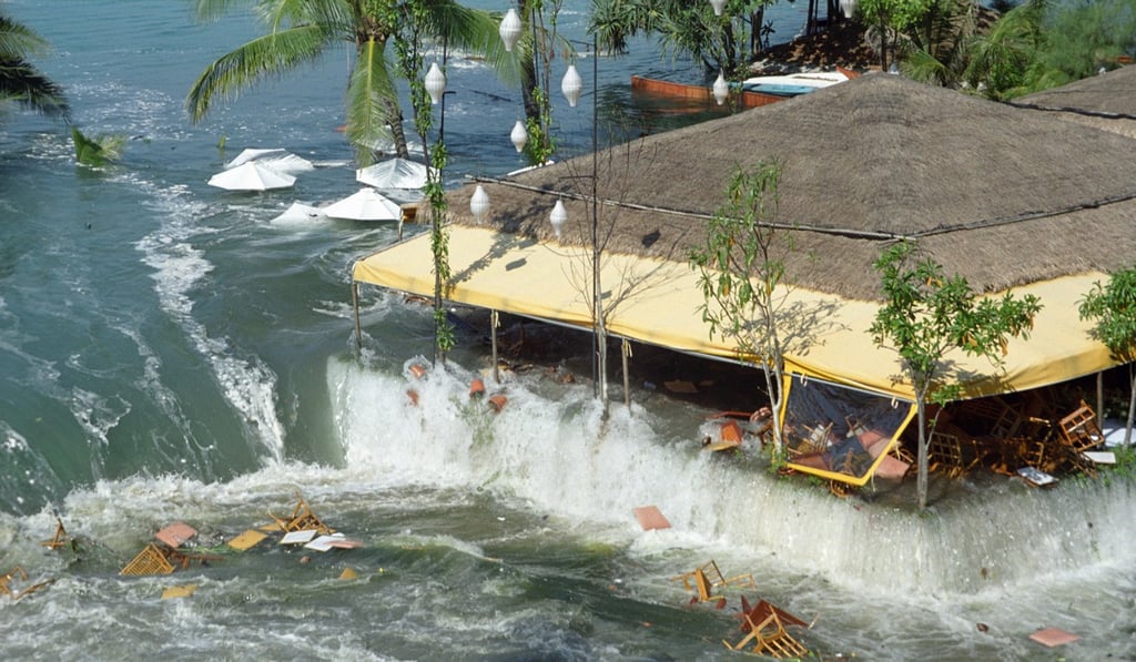 A massive wave floods the Chedi Hotel in Phuket, Thailand in 2004. File photo: AFP A massive wave floods the Chedi Hotel in Phuket, Thailand in 2004. File photo: AFP