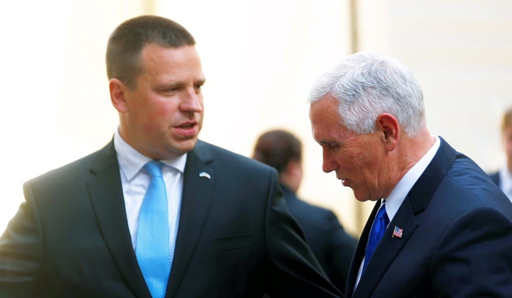 US Vice President Mike Pence (right) listens to Estonia’s Prime Minister Juri Ratas in Tallinn, Estonia, on Sunday. Photo: Reuters