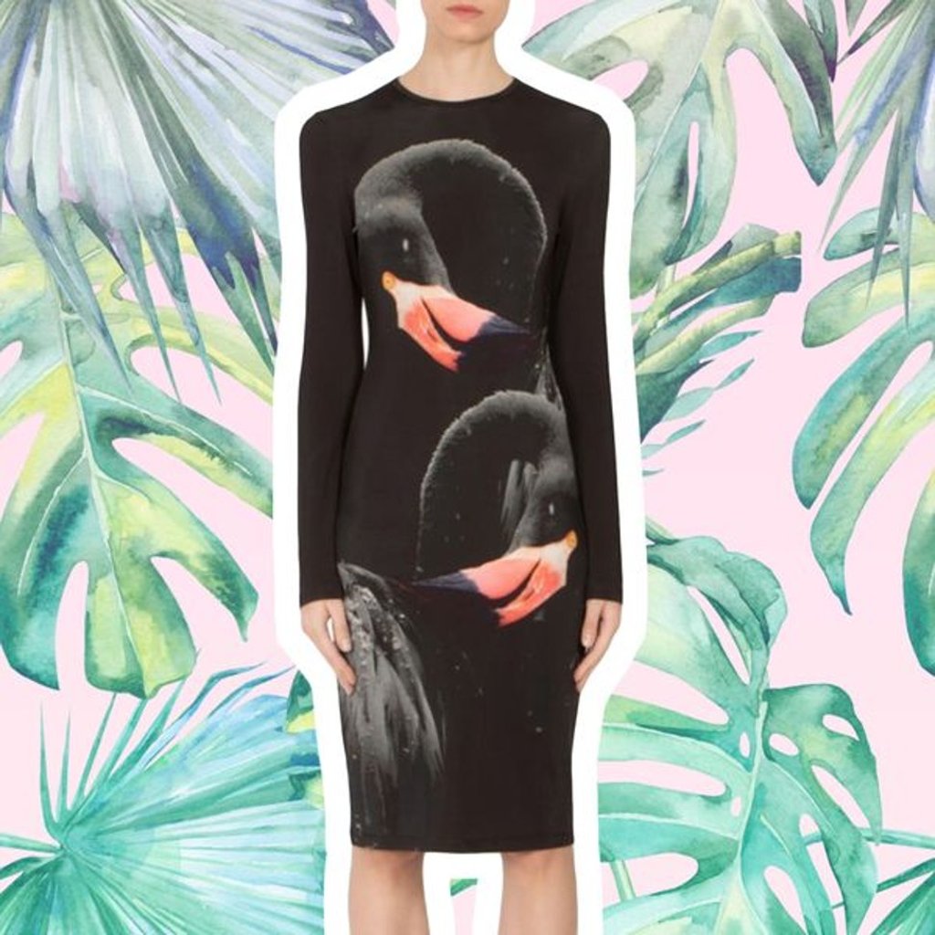Givenchy flamingo jersey sheath dress.