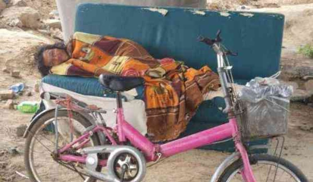 Locals said Zhu and his pink bike had been under the bridge for the past six months. Photo: Handout