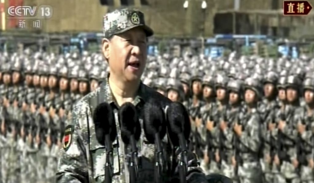 Chinese President Xi Jinping ordered the assembled troops to defeat “all enemies that dare to offend” China’s national sovereignty, security and development interests. Photo: CCTV Chinese President Xi Jinping ordered the assembled troops to defeat “all enemies that dare to offend” China’s national sovereignty, security and development interests. Photo: CCTV