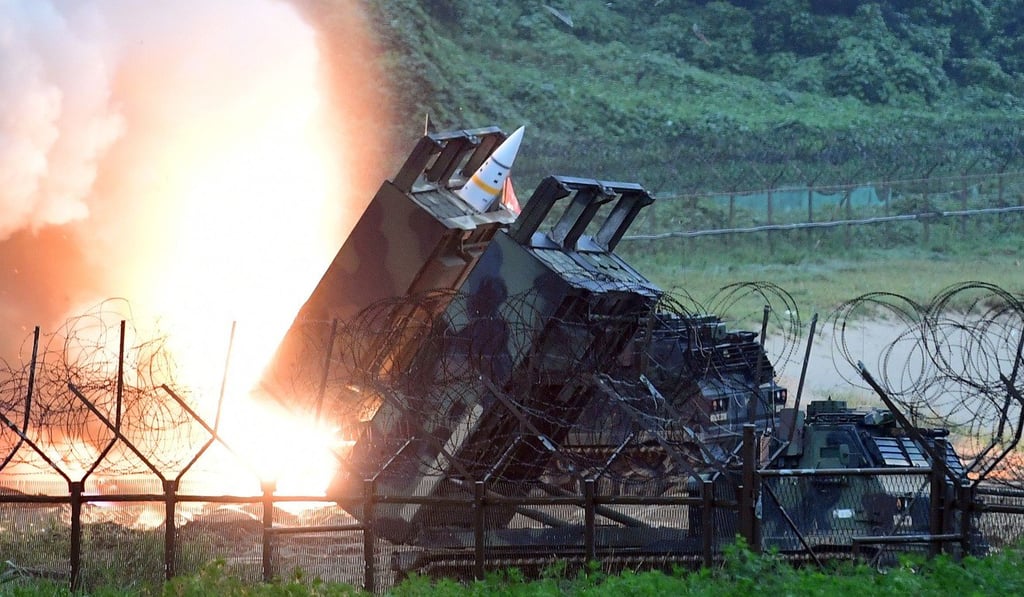 This photo taken on Saturday and provided by South Korean Defence Ministry shows the US Army Tactical Missile System firing a missile into the East China Sea from an undisclosed location on South Korea’s coast. Photo: AFP