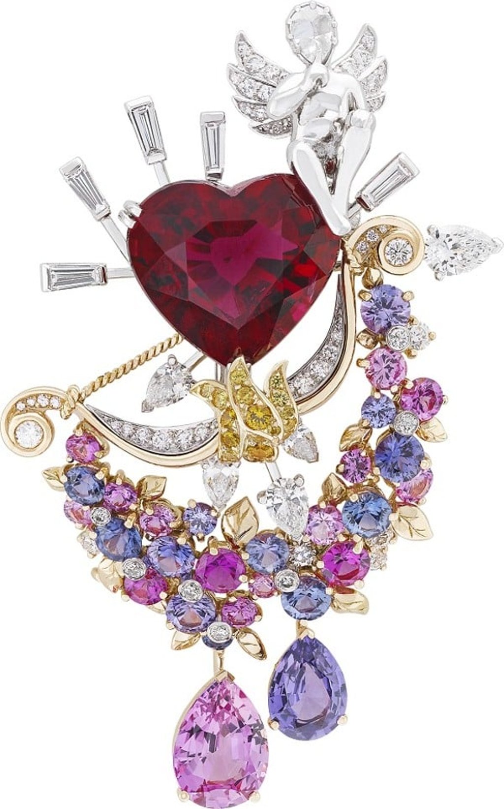 A brooch from Van Cleef & Arpels, made of colourful stones, is a piece of transformable jewellery.