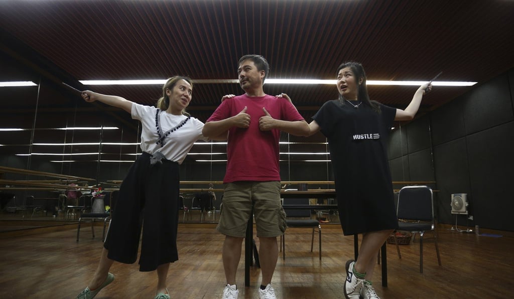 From left: Jarita Wan, Simon Lo and Gigi Chen rehearse at Tsim Sha Tsui Cultural Centre. Photo: Jonathan Wong