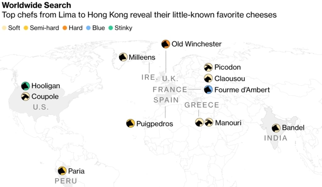 Top chefs choose their favourite cheeses from around the world. Illustration: Bloomberg Top chefs choose their favourite cheeses from around the world. Illustration: Bloomberg