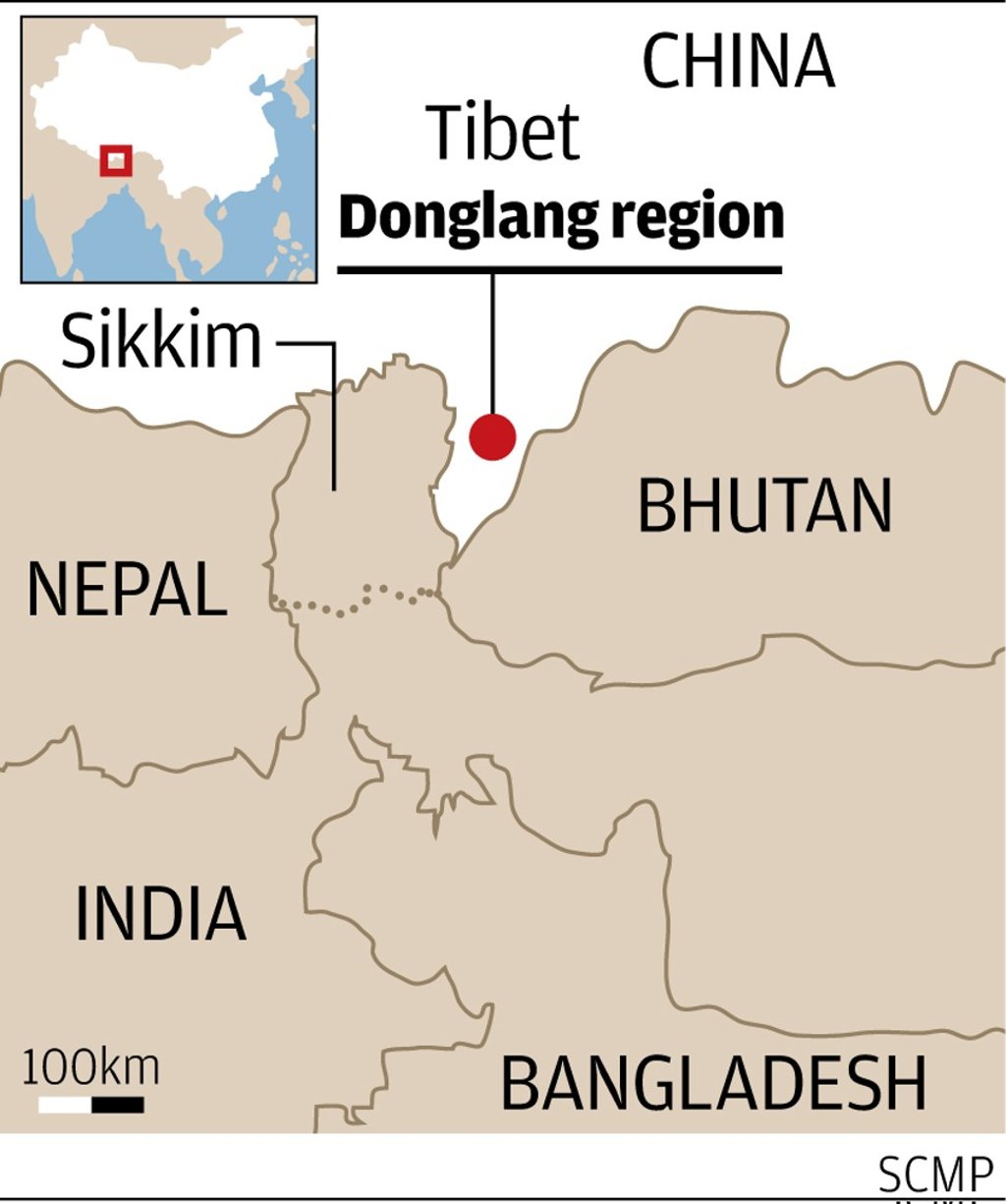 The disputed Doklam region (called Dongland by China) on the India, Bhutan and China tri-border. Graphic: SCMP