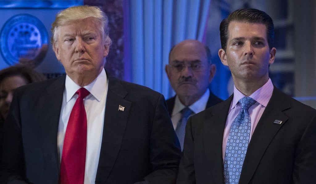 President-elect Trump and his son Donald Trump Jnr at a news conference at Trump Tower in New York. Photo: The Washington Post President-elect Trump and his son Donald Trump Jnr at a news conference at Trump Tower in New York. Photo: The Washington Post
