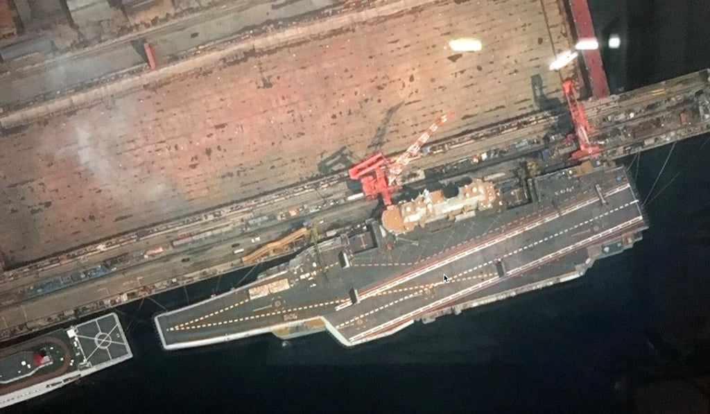 The latest picture of the 001A aircraft carrier shows a runway was printed on its deck. Photo: Handout