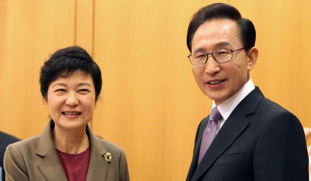 Former South Korean presidents Park Geun-hye and Lee Myung-bak. Photo: AP