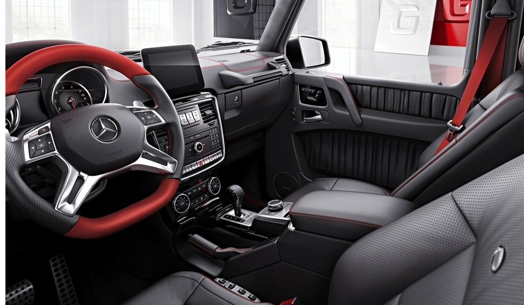 Mercedes-Benz’s ‘designo manufaktur’ edition of the G-Class reveals thoughtful uses of red in the offroader’s cabin Photo: Handout