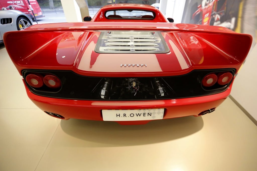 A Ferrari F50 model on display at H.R. Owen Ferrari Atelier, in London. Photo: AP