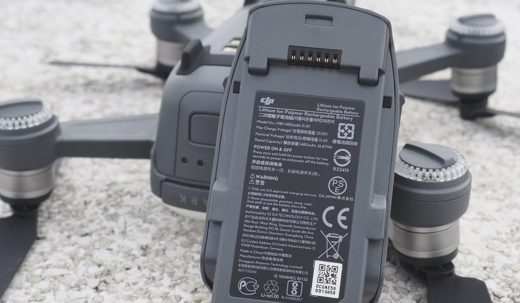 This image shows DJI Spark drone and battery. Photo: Eric Wong