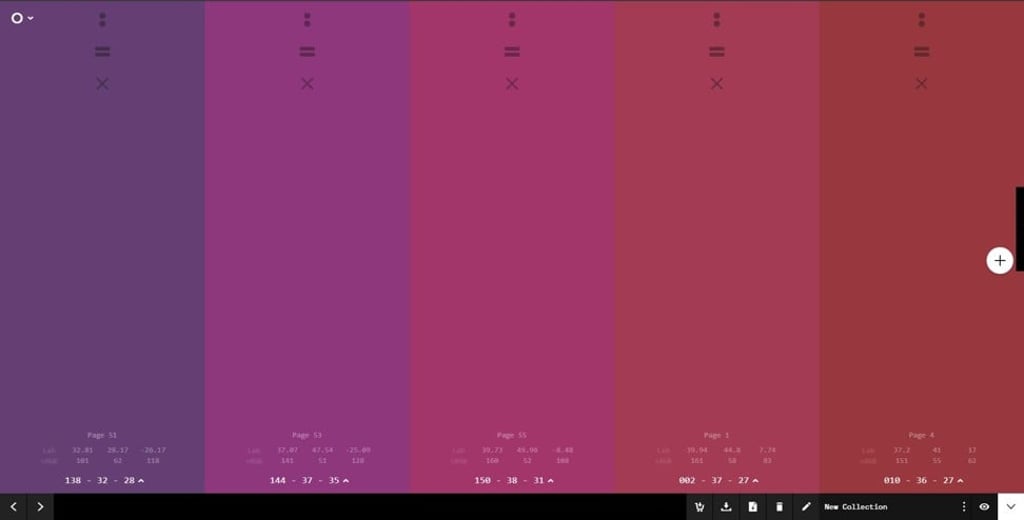 Screenshot of Coloro Workspace colour palette