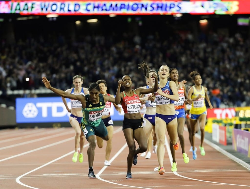 Kenya's Faith Chepngetich Kipyegon (centre) celebrates beating South Africa’s Caster Semenya (left). Photo:AP Kenya's Faith Chepngetich Kipyegon (centre) celebrates beating South Africa’s Caster Semenya (left). Photo:AP