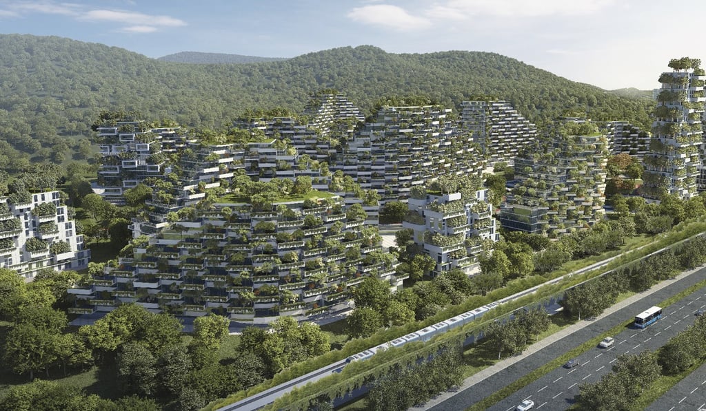 An artist’s impression of the world’s first forest city, currently under construction in Liuzhou, China. Photo: Stefano Boeri Architects