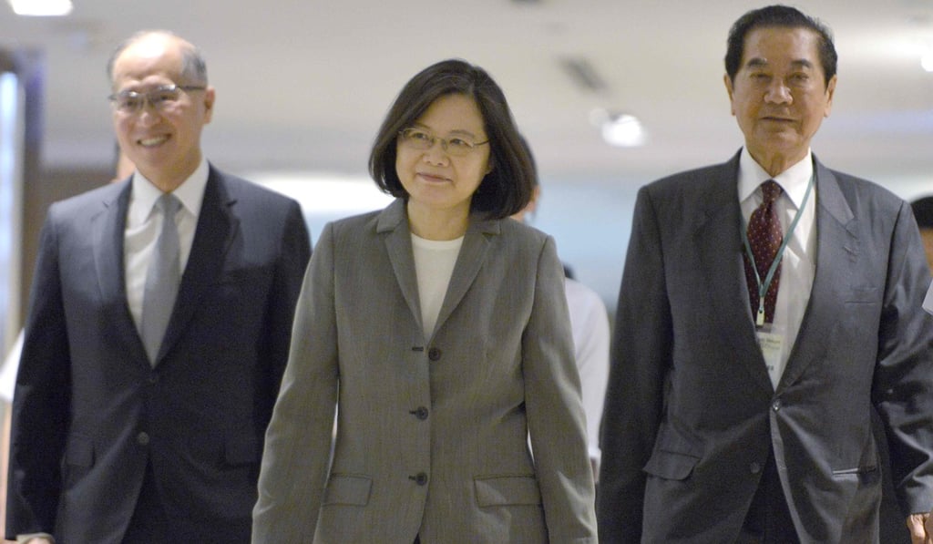 Tsai Ing-wen flanked by the island’s Foreign Minister David Lee, left, and chairman of the Taiwan Prospective Foundation Chen Tan-sun at the Asia-Pacific Security Dialogue. Photo: AFP Tsai Ing-wen flanked by the island’s Foreign Minister David Lee, left, and chairman of the Taiwan Prospective Foundation Chen Tan-sun at the Asia-Pacific Security Dialogue. Photo: AFP