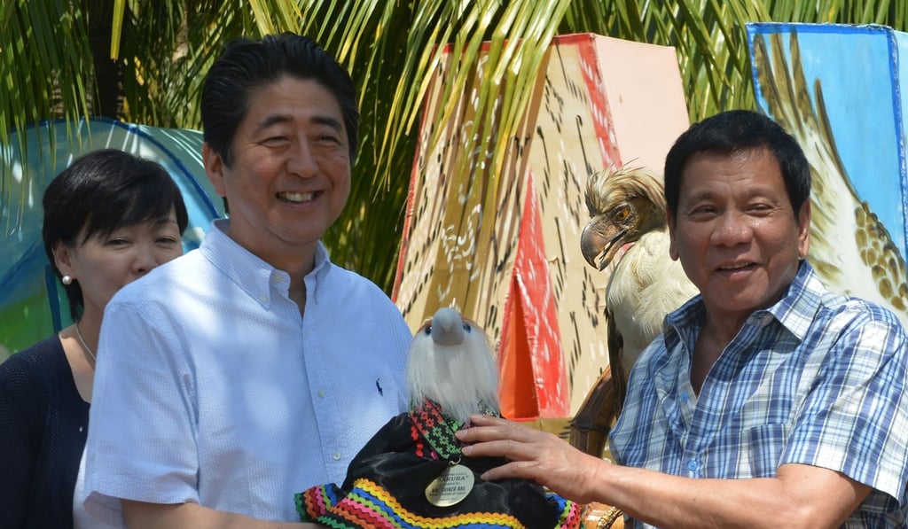 Japanese Prime Minister Shinzo Abe and Philippine President Rodrigo Duterte in January. Photo: AFP