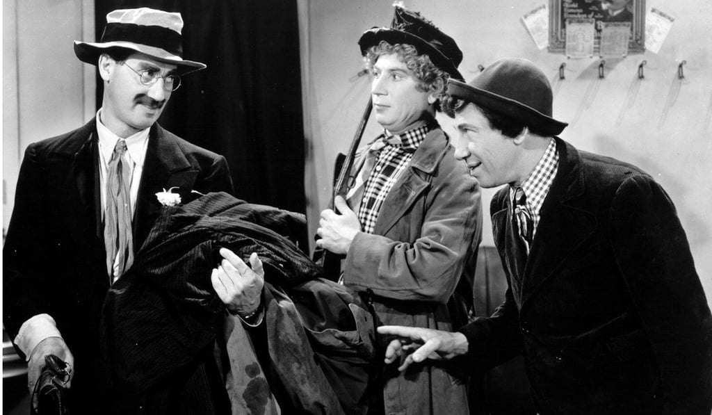 Three Marx Brothers star in A Night at the Opera. Three Marx Brothers star in A Night at the Opera.