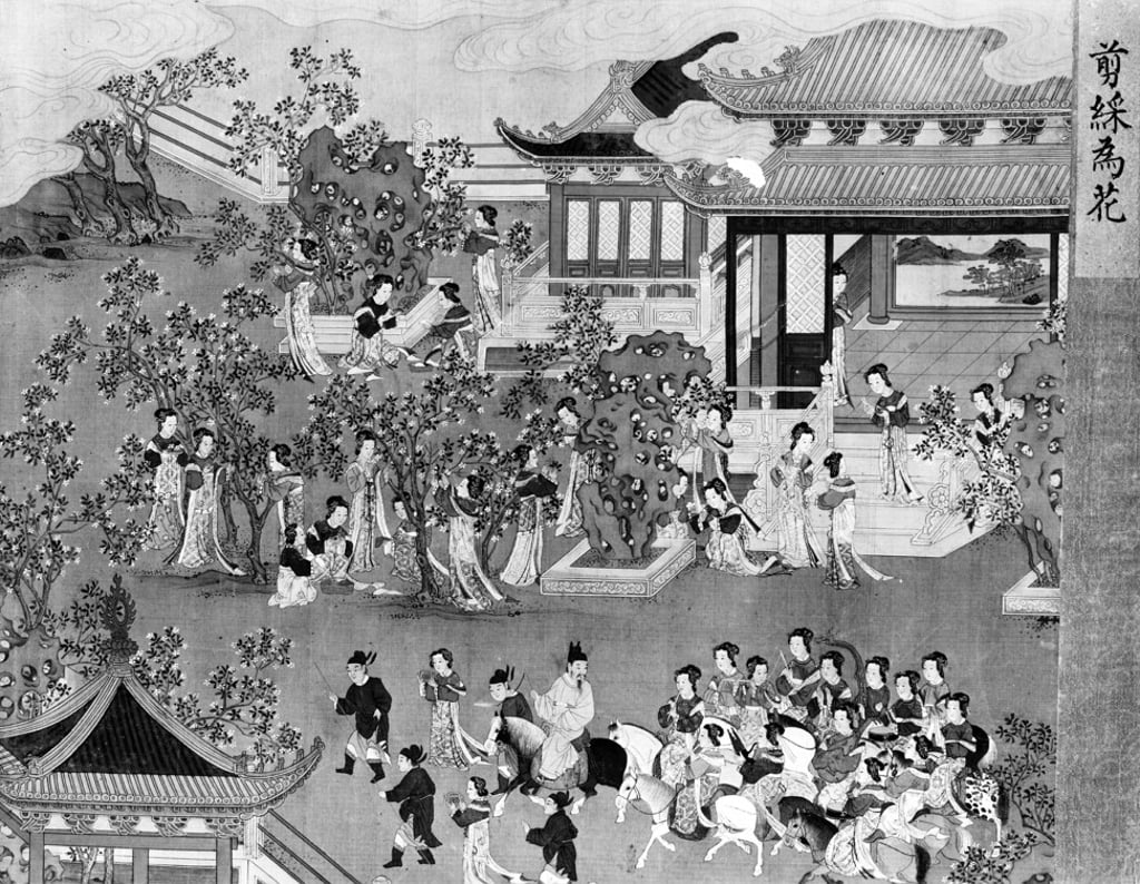 Emperor Yang of Sui (AD569-618), riding with his wives in the palace gardens. Picture: Alamy