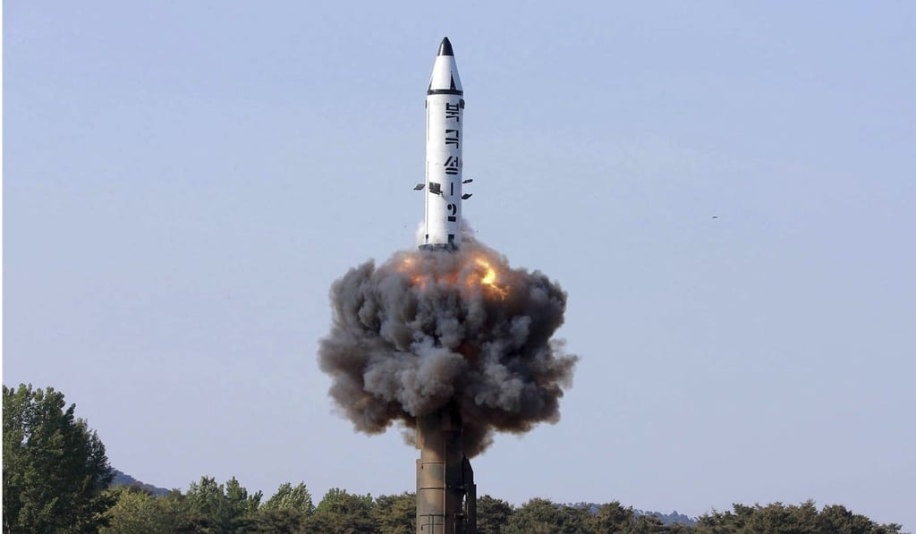 A solid-fuel Pukguksong-2 missile fired during a test in North Korea earlier this year. Photo: AP