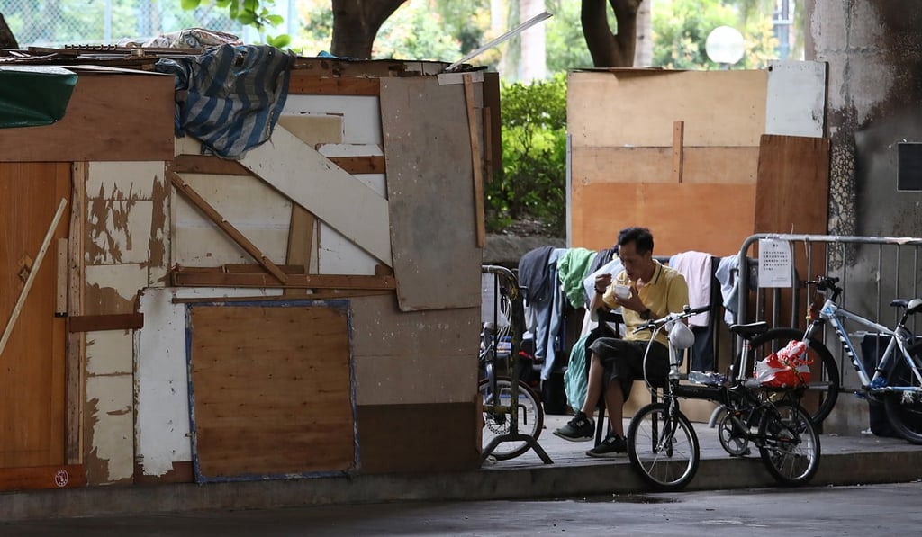 A makeshift shelter for the homeless at Tung Chau Street Temporary Market. Photo: Nora Tam