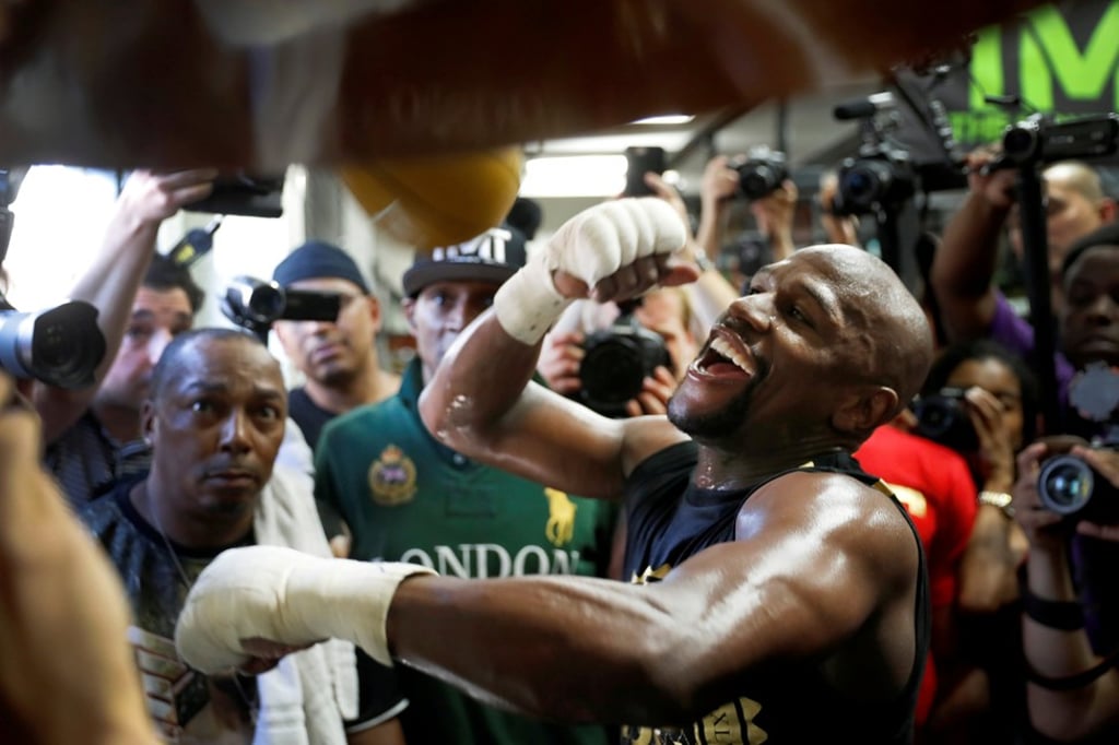 Floyd Mayweather Jnr hits a speed bag during a workout at the Mayweather Boxing Club in Las Vegas. Photo: Reuters