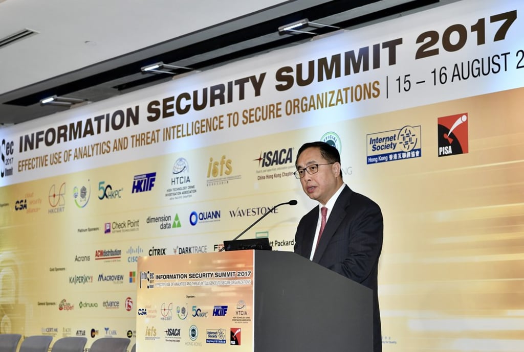 Secretary for Innovation and Technology Nicholas Yang addresses the Information Security Summit. Photo: ISD