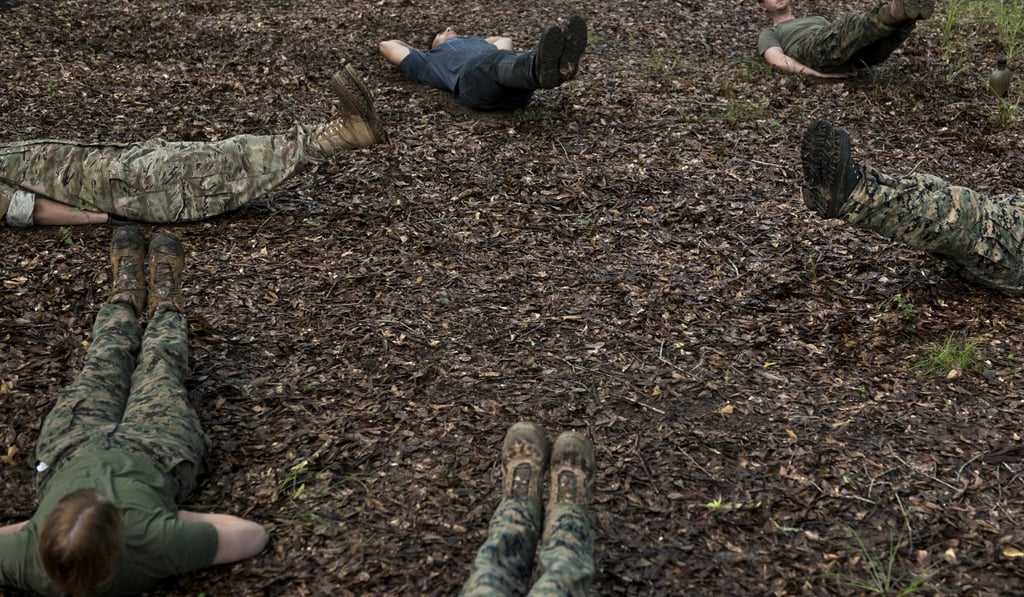 Members of the Georgia Security Force militia do physical training. Photo: AFP