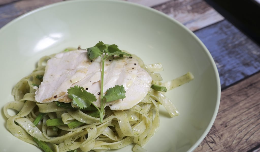 Chicken breast fettucinne with asparagus in fresh basil sauce. Photo: James Wendlinger