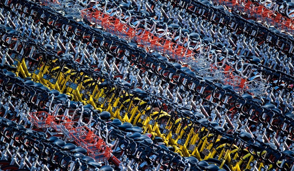 Impounded bicycles from the bike-sharing schemes Mobike and Ofo in Shanghai. Backed by a torrent of venture capital, China has gone sharing mad with everything from treadmills to karaoke booths and napping capsules all up for short-term rent- and at the click of a smartphone. Photo: AFP