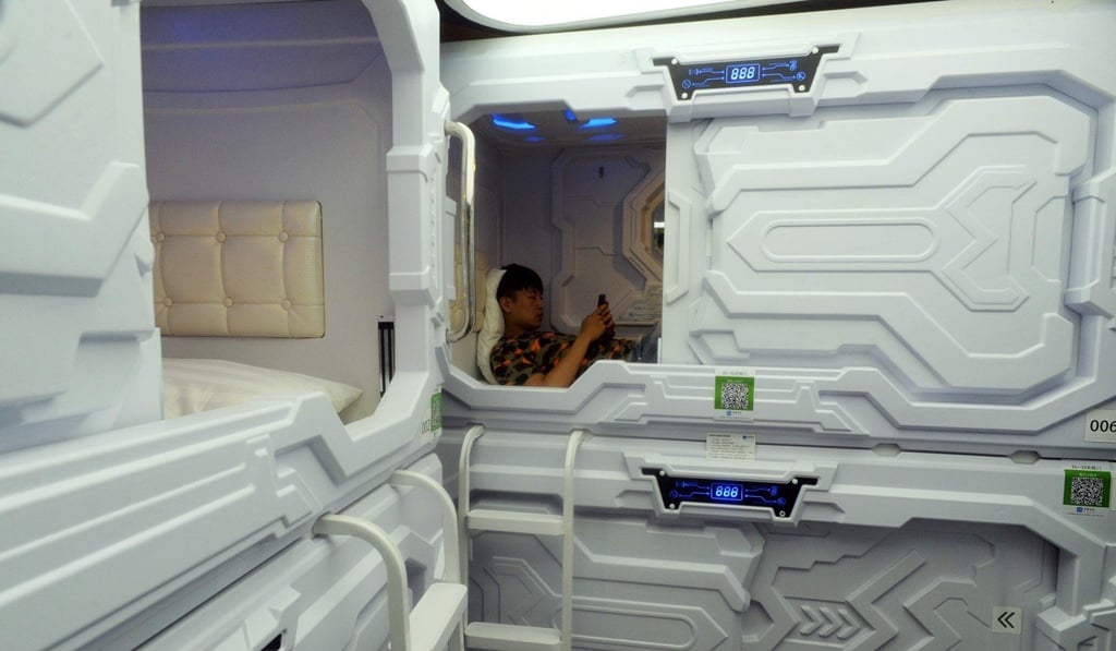 A ‘sharing napping capsule’ at the Zhongguancun tech hub in Beijing. Photo: AFP