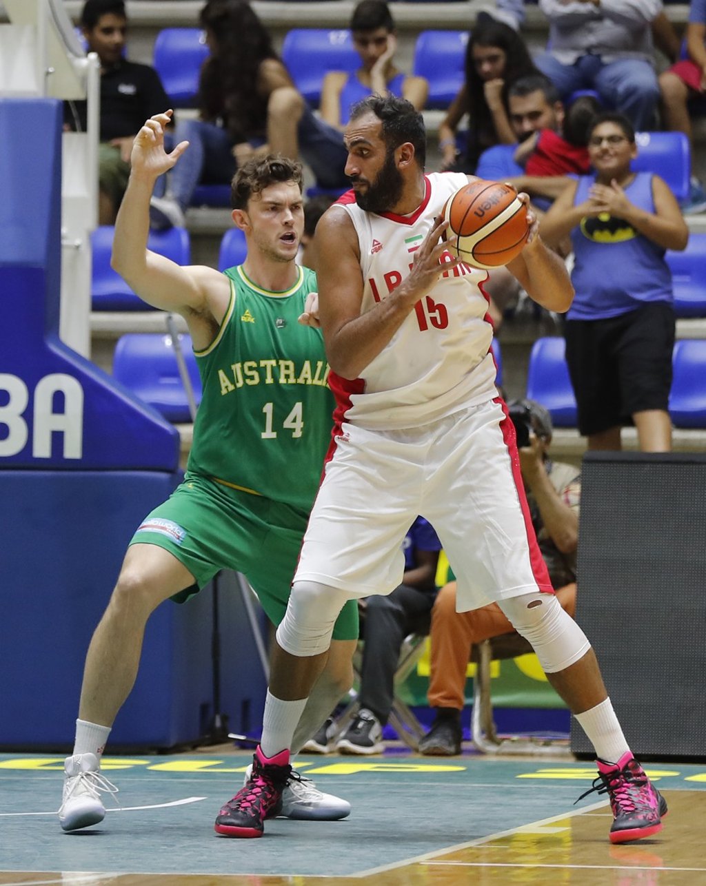 Former Memphis Grizzlies centre Hamed Haddadi, right, in action for Iran in the final game. Photo: AP