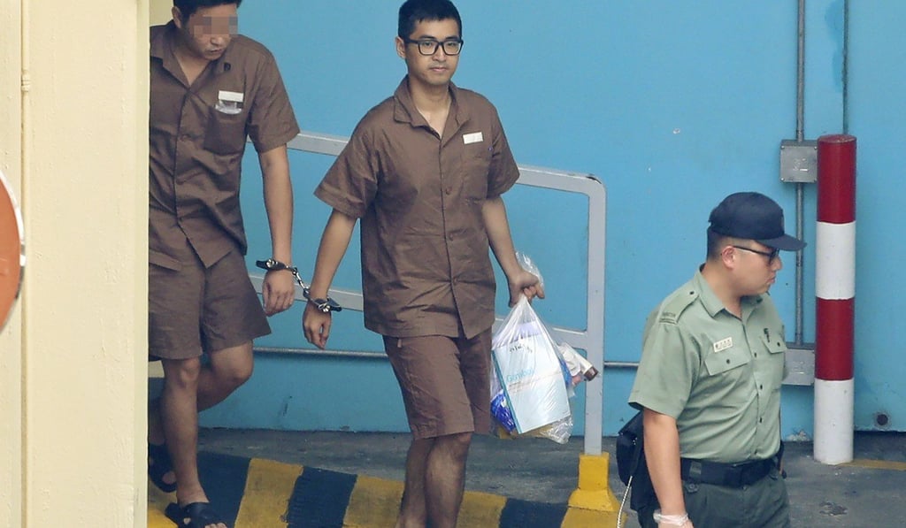 Alex Chow Yong-kang being escorted out of Lai Chi Kok Reception Centre. Photo: Handout