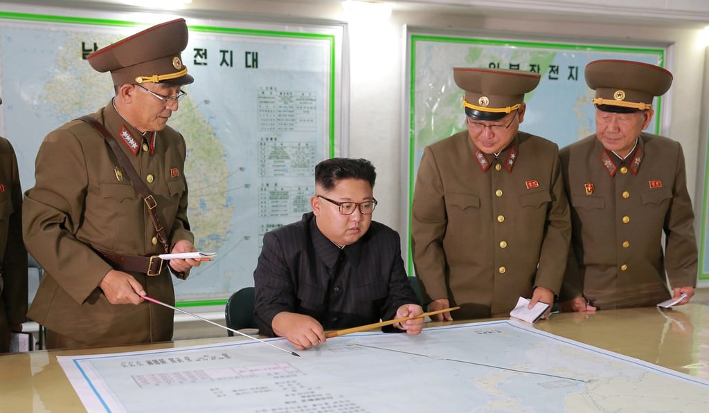 North Korean leader Kim Jong-un visits the Command of the Strategic Force of the Korean People's Army in an unknown location in North Korea in this undated photo released by North Korea's Korean Central News Agency on August 15. Photo: KCNA/via Reuters