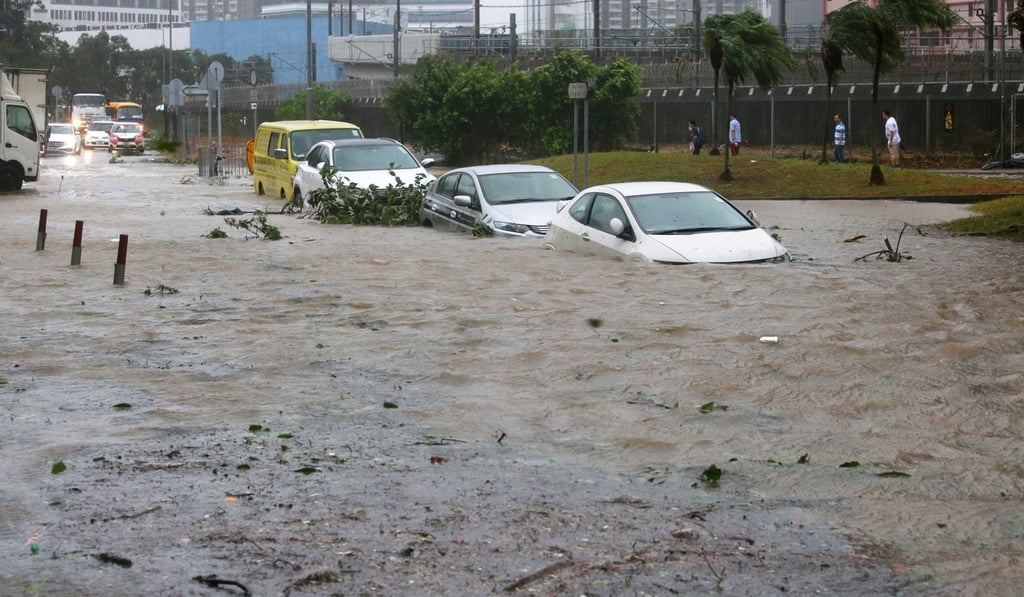 Huge storm surges of seawater caused floods at Heng Fa Chuen. Photo: David Wong