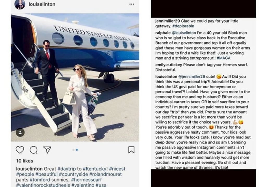Louise Linton's since-deleted Instagram post. Photo: Instagram Louise Linton's since-deleted Instagram post. Photo: Instagram