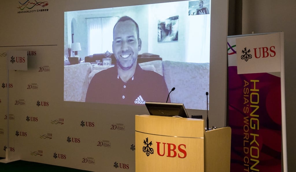 Sergio Garcia appeared at UBS’s office in Central via video link from his home in Switzerland. Photo: Handout