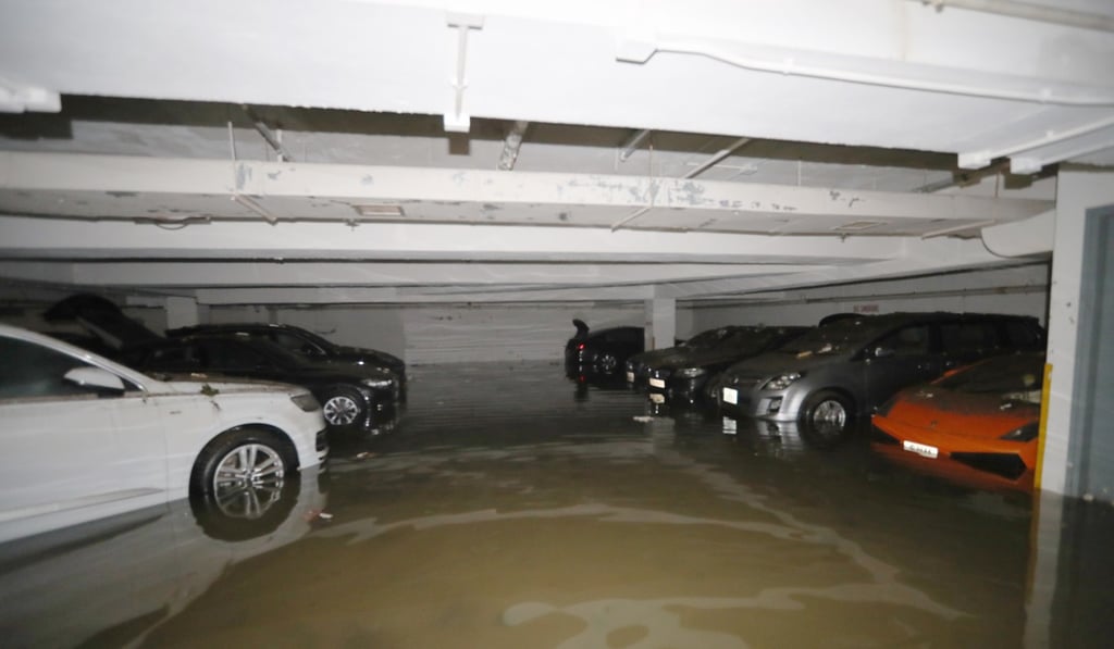 It took three service vehicles more than 24 hours to pump out the sea water that submerged the parking area. Photo: Handout