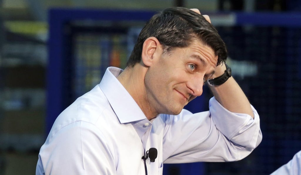 House Speaker Paul Ryan of Wisconsin rubs his head as he takes a question while meeting with Boeing workers. President Donald Trump lashed out at Republican leaders in Congress, suggesting efforts to increase the country's borrowing limit to avoid an economic-rattling default on the nation's debt are “a mess!” Photo: AP House Speaker Paul Ryan of Wisconsin rubs his head as he takes a question while meeting with Boeing workers. President Donald Trump lashed out at Republican leaders in Congress, suggesting efforts to increase the country's borrowing limit to avoid an economic-rattling default on the nation's debt are “a mess!” Photo: AP