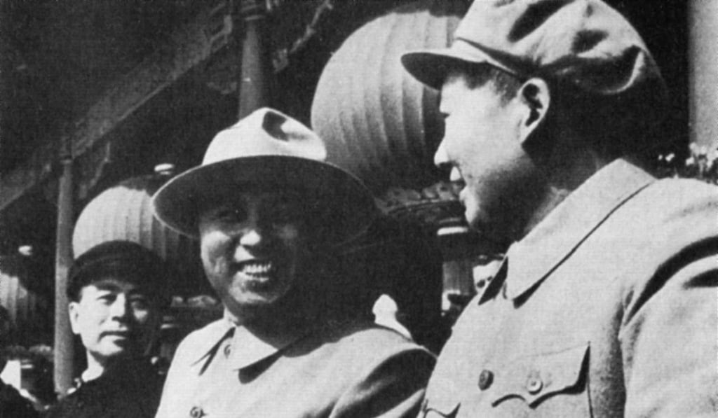 North Korean leader Kim Il-sung (centre) attends celebrations for the fifth anniversary of the People’s Republic of China in 1954. He is flanked by Mao Zedong (right) and Zhou Enlai. Photo: SCMP Pictures