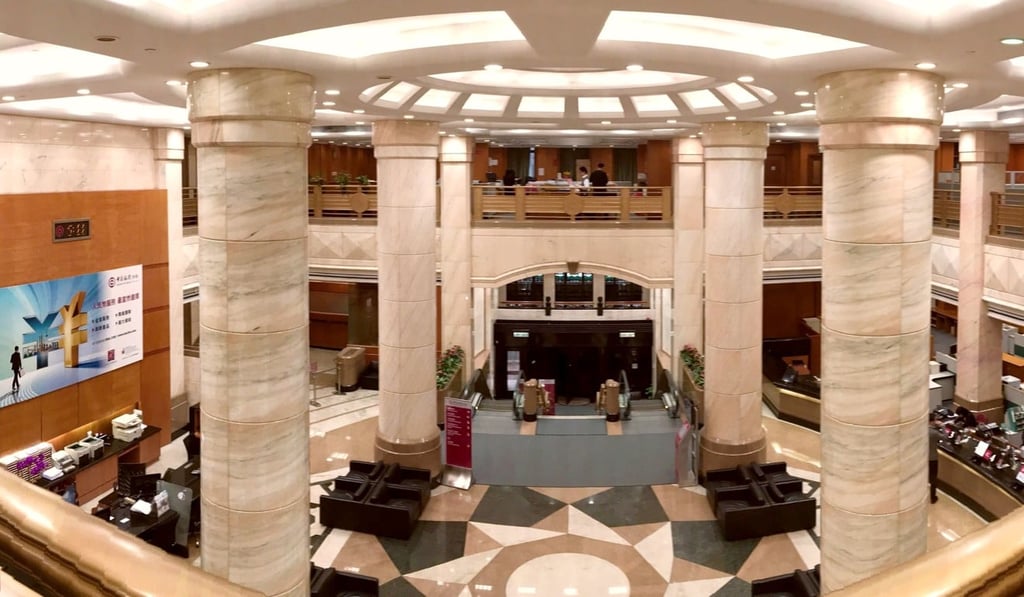 The banking hall’s old look inside in the 1980s with the false ceiling. Photo: HANDOUT