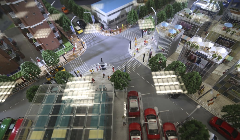 A smart city model showcases internet-of-vehicles and new energy technologies, at the Hong Kong Productivity Council building in Kowloon Tong on July 21. Photo: Xiaomei Chen