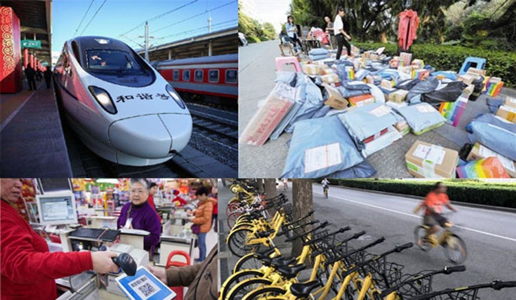 Not made in China: high-speed rail, online shopping, e-payments and bike sharing. Photo: Handout
