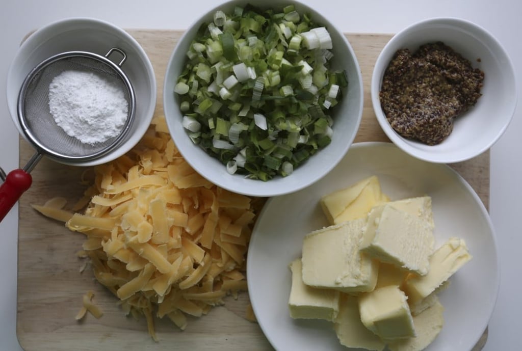 Ingredients for cheddar and spring-onion scones.