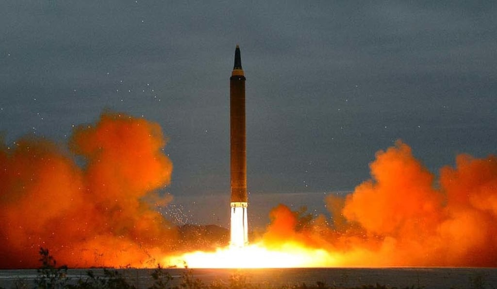 Tuesday’s launch of a Hwasong-12 intermediate range missile that flew over Hokkaido on Tuesday. Photo: AP Tuesday’s launch of a Hwasong-12 intermediate range missile that flew over Hokkaido on Tuesday. Photo: AP