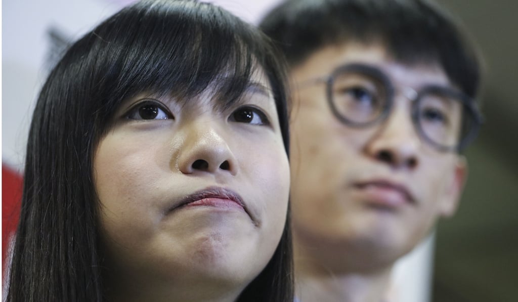 Yau Wai-ching (left) and Sixtus Baggio Leung of Youngspiration attend a Commercial Radio programme on August 28, after their bid to regain their Legislative Council seats was rejected by the Court of Final Appeal. The pro-independence advocates were ousted from Legco for improper oath-taking. Photo: Felix Wong
